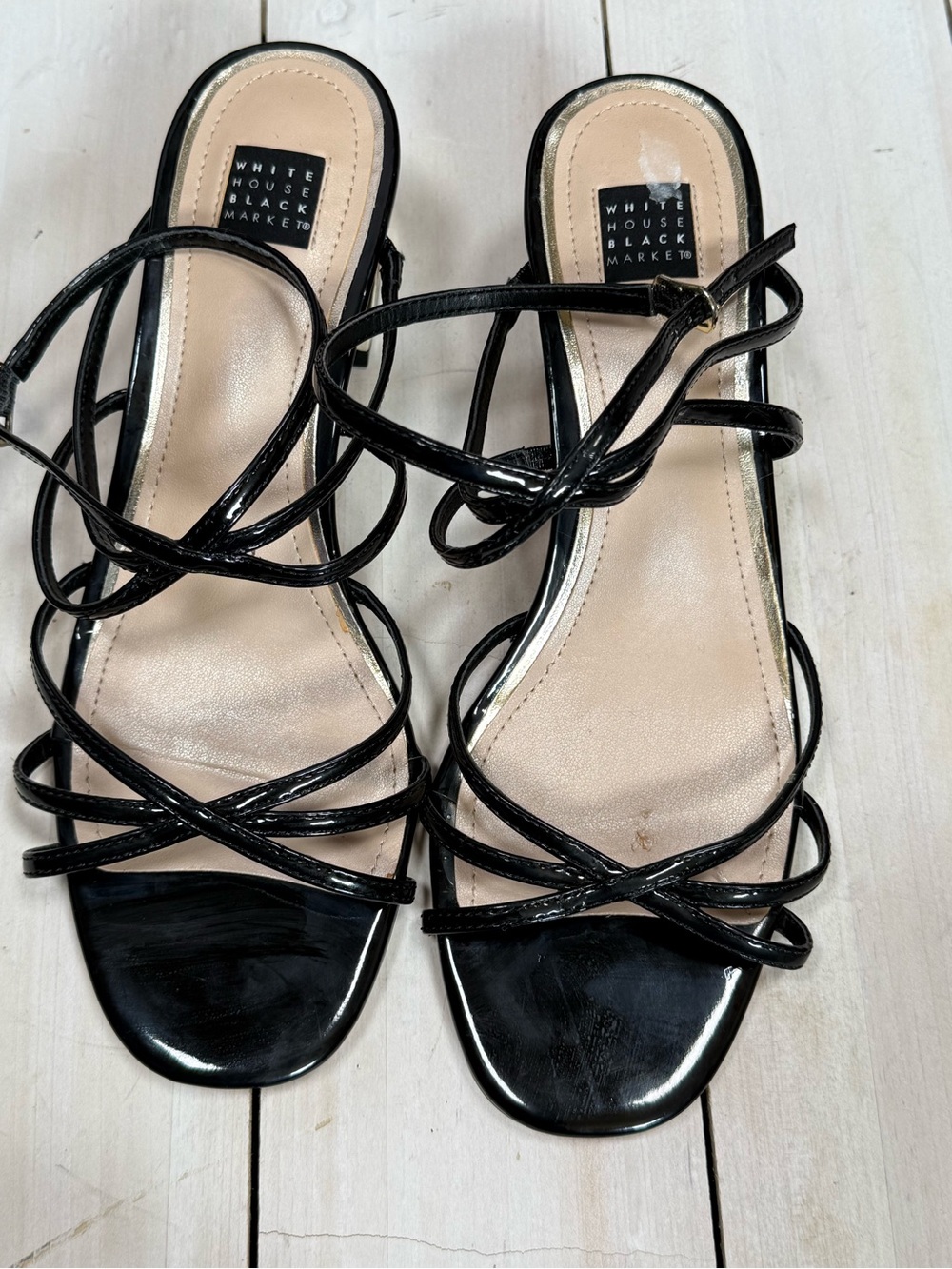 White House Black Market Black Strappy Sandal Heel Size 8 - Picture 1 of 7
